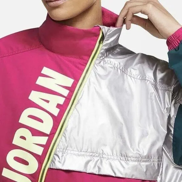 NEW Size L Womens Nike Pink/Silver Jordan Winter Utility Jacket C6497-674 logo